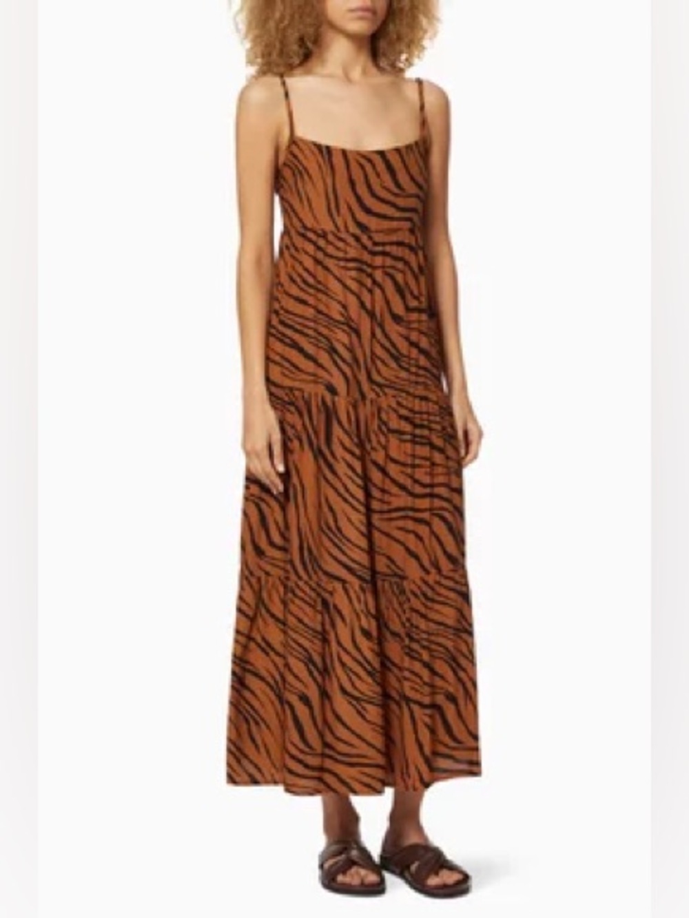 Faithfull the Brand Sleeveless Corvina Crepe Midi Dress Zebra Animal Print 6 Med